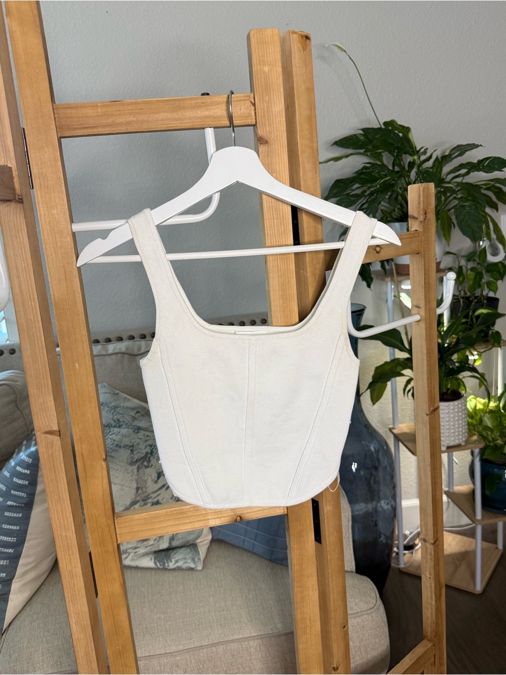 White Corset Style Sweater Knit Tank Top